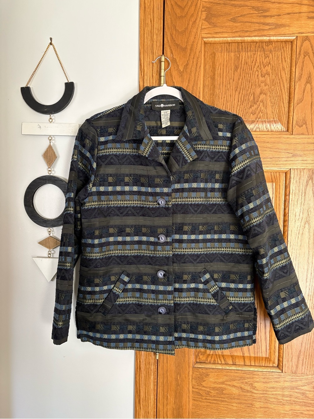 Sag Harbor Jacket with Blue, Gray, and Olive Stripe Pattern